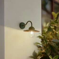 Væglamper ^ Lindby udendørs væglampe Bilma, grøn, glas, 29 cm høj