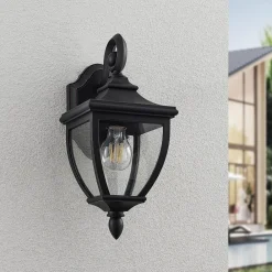 Terrassebelysning|Væglamper ^ Lindby udendørs væglampe Cerys, sort, plast, højde 37 cm