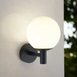 Terrassebelysning|Væglamper ^ Lindby udendørs væglampe Dangan, hvid, glas, Ø 20 cm, IP44