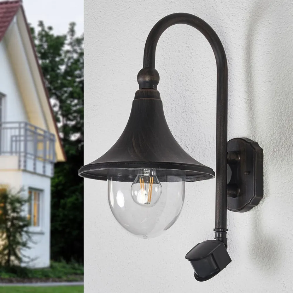 Lindby Væglampe Med Sensor|Terrassebelysning > udendørs væglampe Daphne, antik sort, sensor, E27