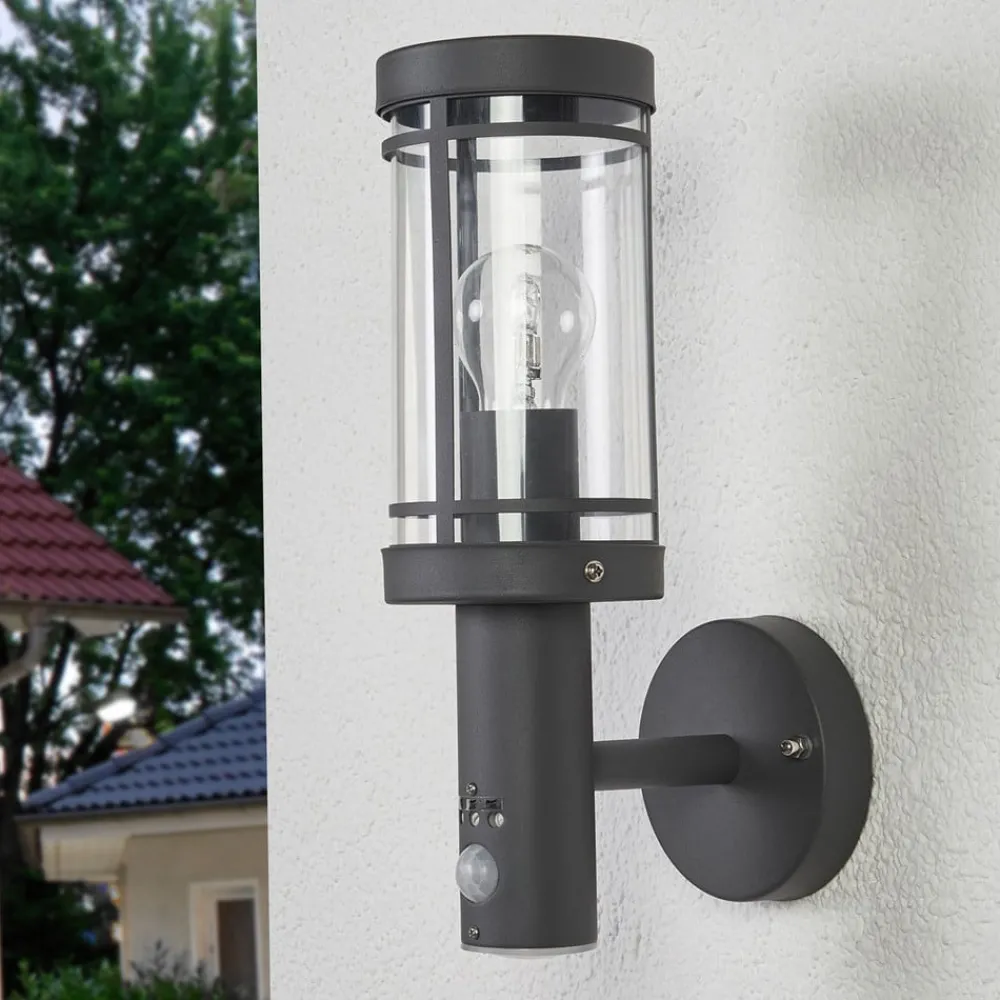 Væglampe Med Sensor|Terrassebelysning ^ Lindby Udendørs væglampe Djori, Sensor, antracit, stål