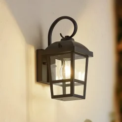 Terrassebelysning|Væglamper ^ Lindby udendørs væglampe Eloane, sort, stål, 29 cm