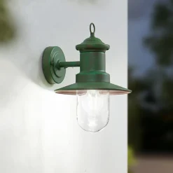 Lindby Terrassebelysning|Væglamper > udendørs væglampe Eloretta, 22 cm, grøn, glas, stål