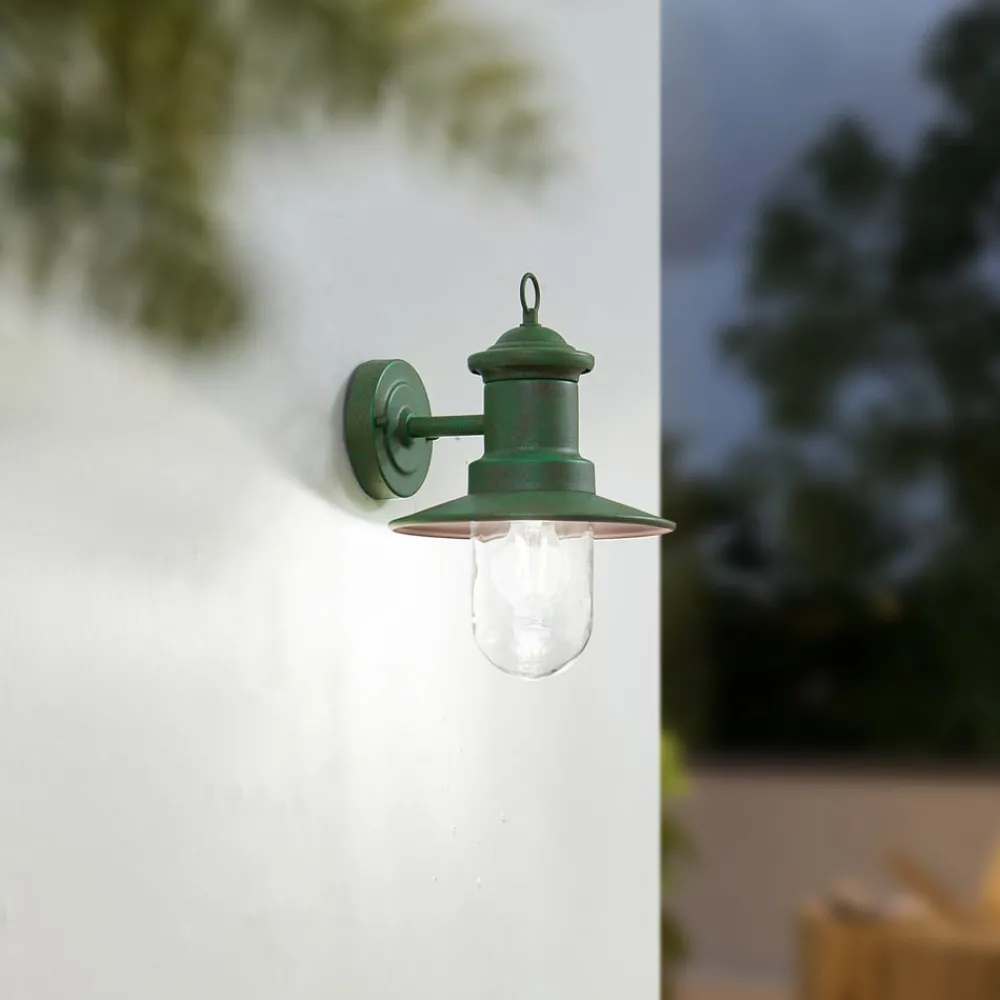 Lindby Terrassebelysning|Væglamper > udendørs væglampe Eloretta, 22 cm, grøn, glas, stål