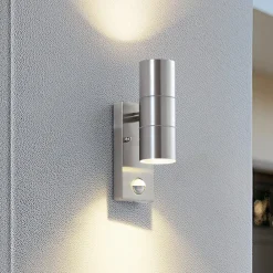 Lindby Væglampe Med Sensor|Terrassebelysning > udendørs væglampe Eyrin, højde 22 cm, stål, sensor