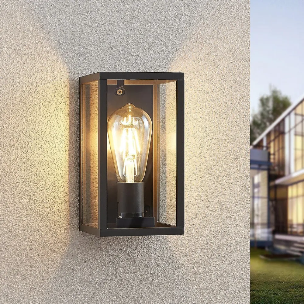 Terrassebelysning|Væglamper ^ Lindby udendørs væglampe Filimon, antracit, 22 cm, IP44, E27