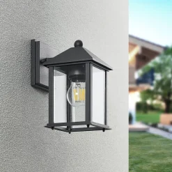 Terrassebelysning ^ Lindby udendørs væglampe Giavanna, 23,3 cm, antracit, glas