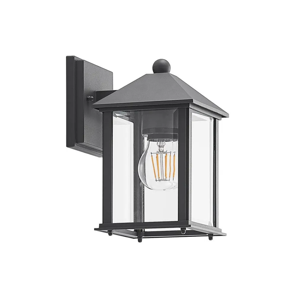 Terrassebelysning ^ Lindby udendørs væglampe Giavanna, 23,3 cm, antracit, glas