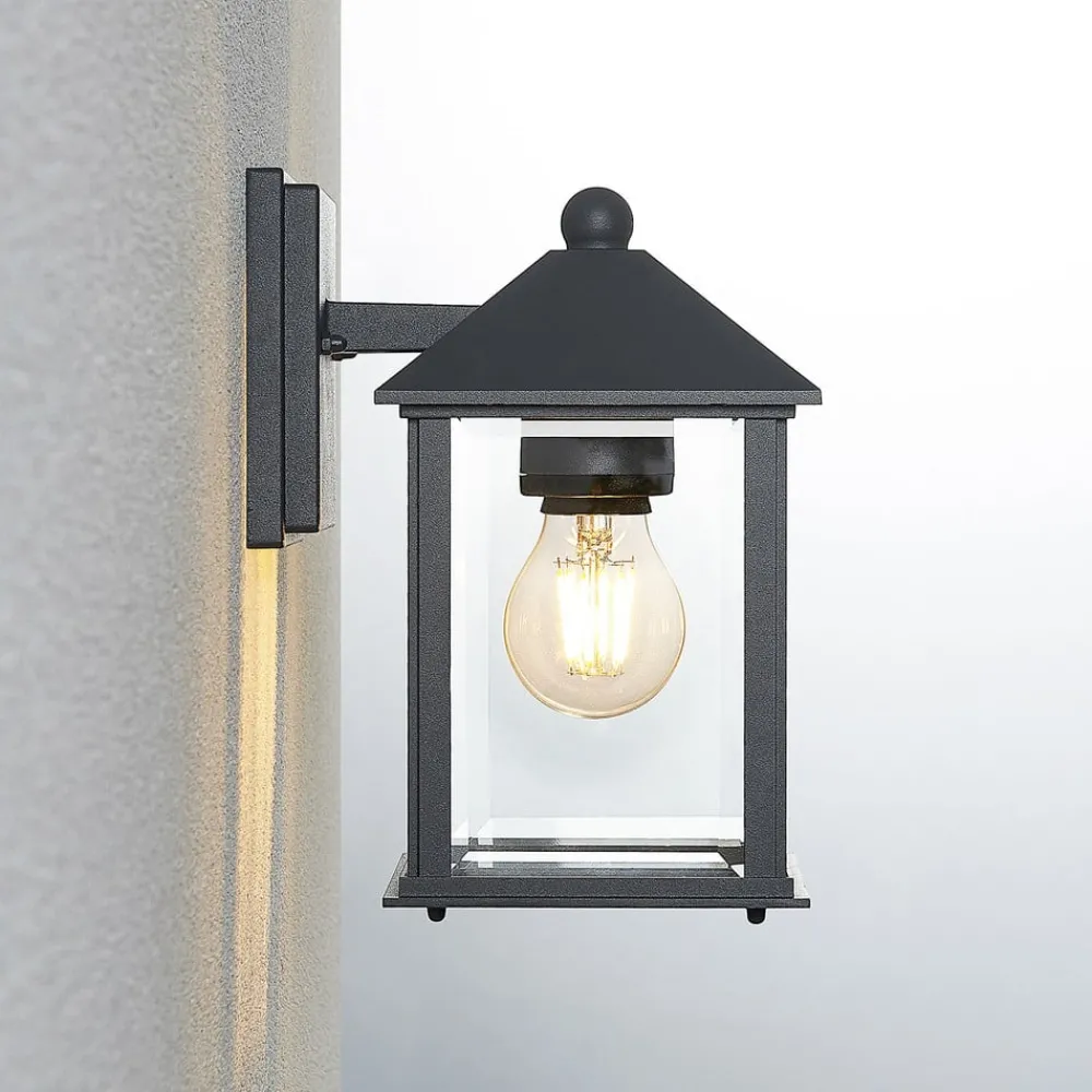 Terrassebelysning ^ Lindby udendørs væglampe Giavanna, 23,3 cm, antracit, glas