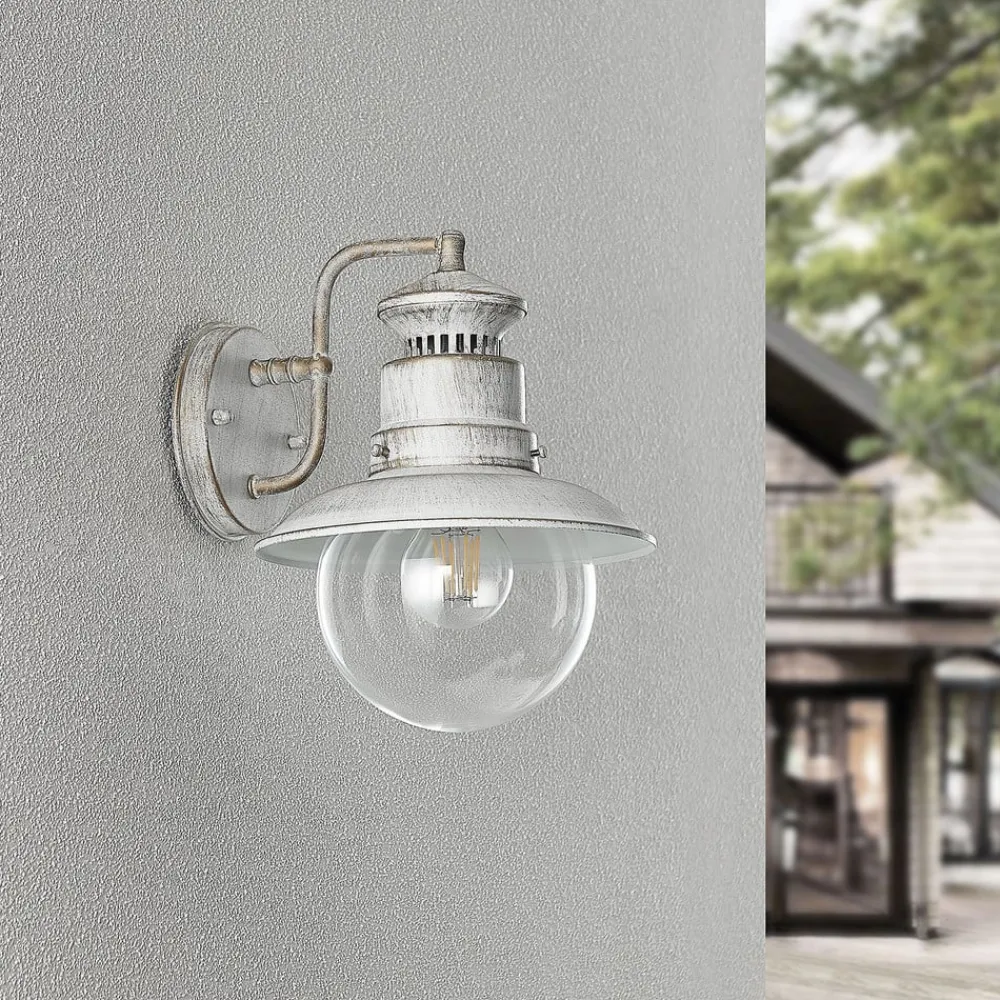 Terrassebelysning|Væglamper ^ Lindby udendørs væglampe Gwendolyn, hvid antik, metal, 26 cm