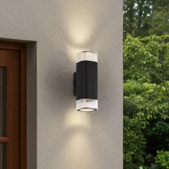 Lindby Terrassebelysning|Væglamper > udendørs væglampe Halvar, sort, 24 cm, 2 x GU10, IP65