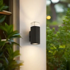 Lindby Terrassebelysning|Væglamper > udendørs væglampe Halvar, sort, 20 cm, 2 x GU10, IP65