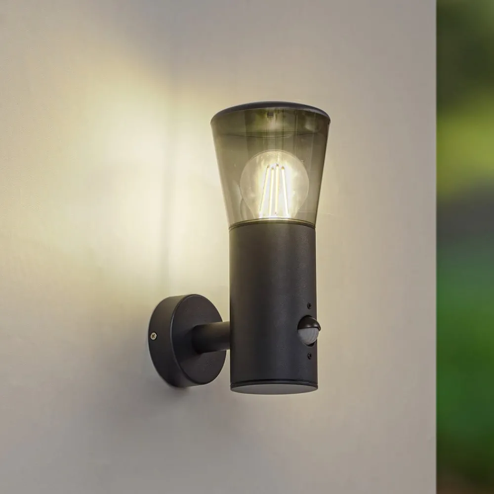 Lindby Væglampe Med Sensor > udendørs væglampe Heulo, Ø 10,5 cm, røggrå, sensor