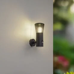 Lindby Væglampe Med Sensor > udendørs væglampe Heulo, Ø 10,5 cm, røggrå, sensor