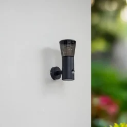 Lindby Væglampe Med Sensor > udendørs væglampe Heulo, Ø 10,5 cm, røggrå, sensor