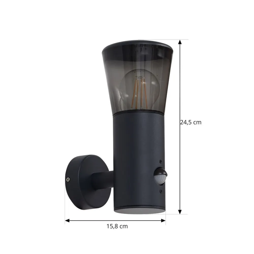 Lindby Væglampe Med Sensor > udendørs væglampe Heulo, Ø 10,5 cm, røggrå, sensor