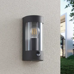 Væglampe Med Sensor|Terrassebelysning ^ Lindby udendørs væglampe Junias, 24 cm, antracit, sensor