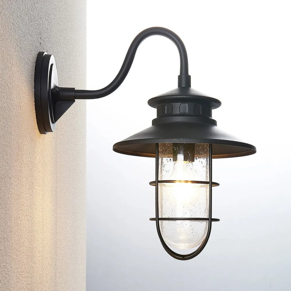 Væglamper ^ Lindby udendørs væglampe Kyan, højde 40 cm, sort, IP44, E27