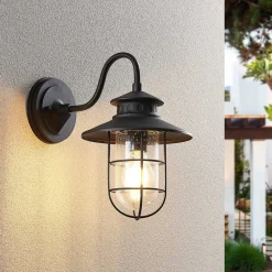 Lindby Terrassebelysning|Væglamper > udendørs væglampe Kyan, højde 32 cm, sort, IP44, E27