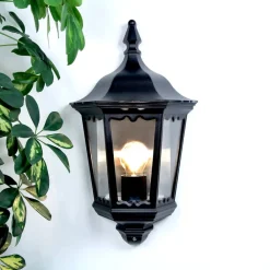 Terrassebelysning|Væglamper ^ Lindby udendørs væglampe Lieva, højde 44 cm, sort, glas