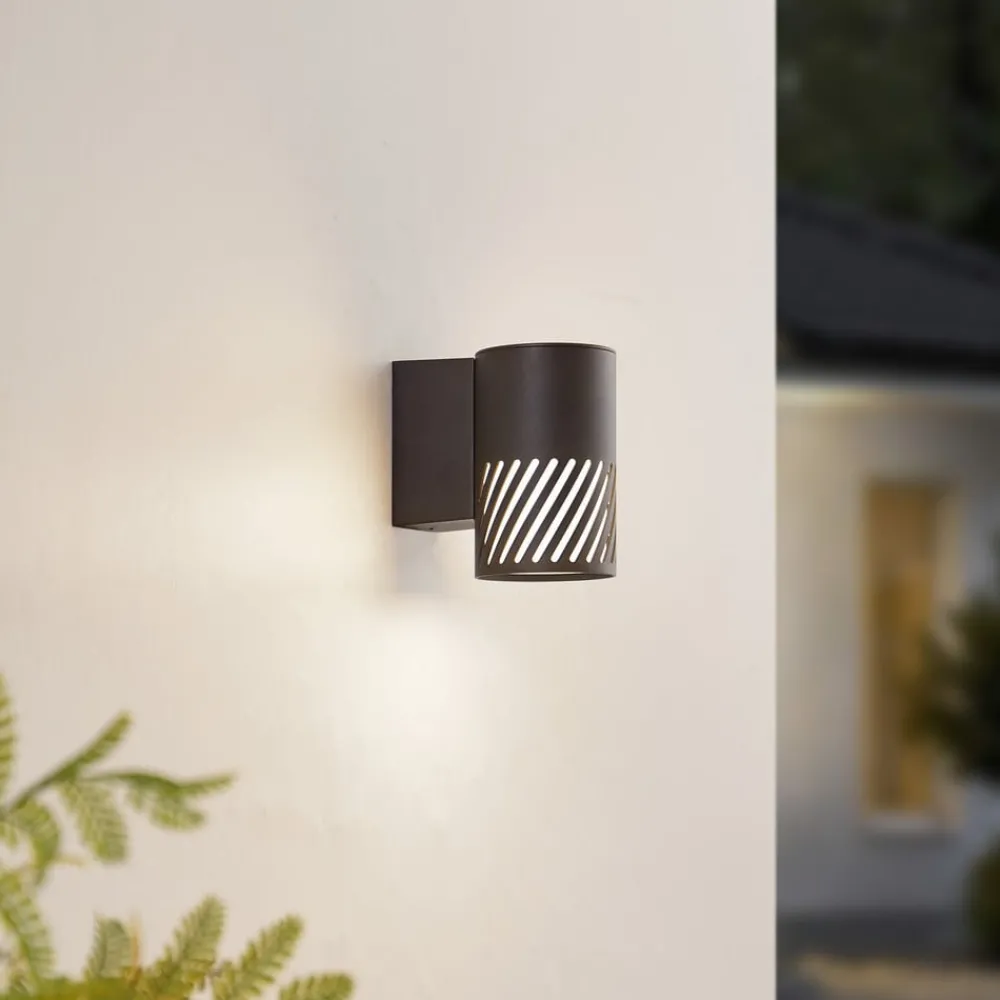 Lindby Terrassebelysning > udendørs væglampe Lurinda, 1 lyskilde, sort, aluminium, Ø10cm