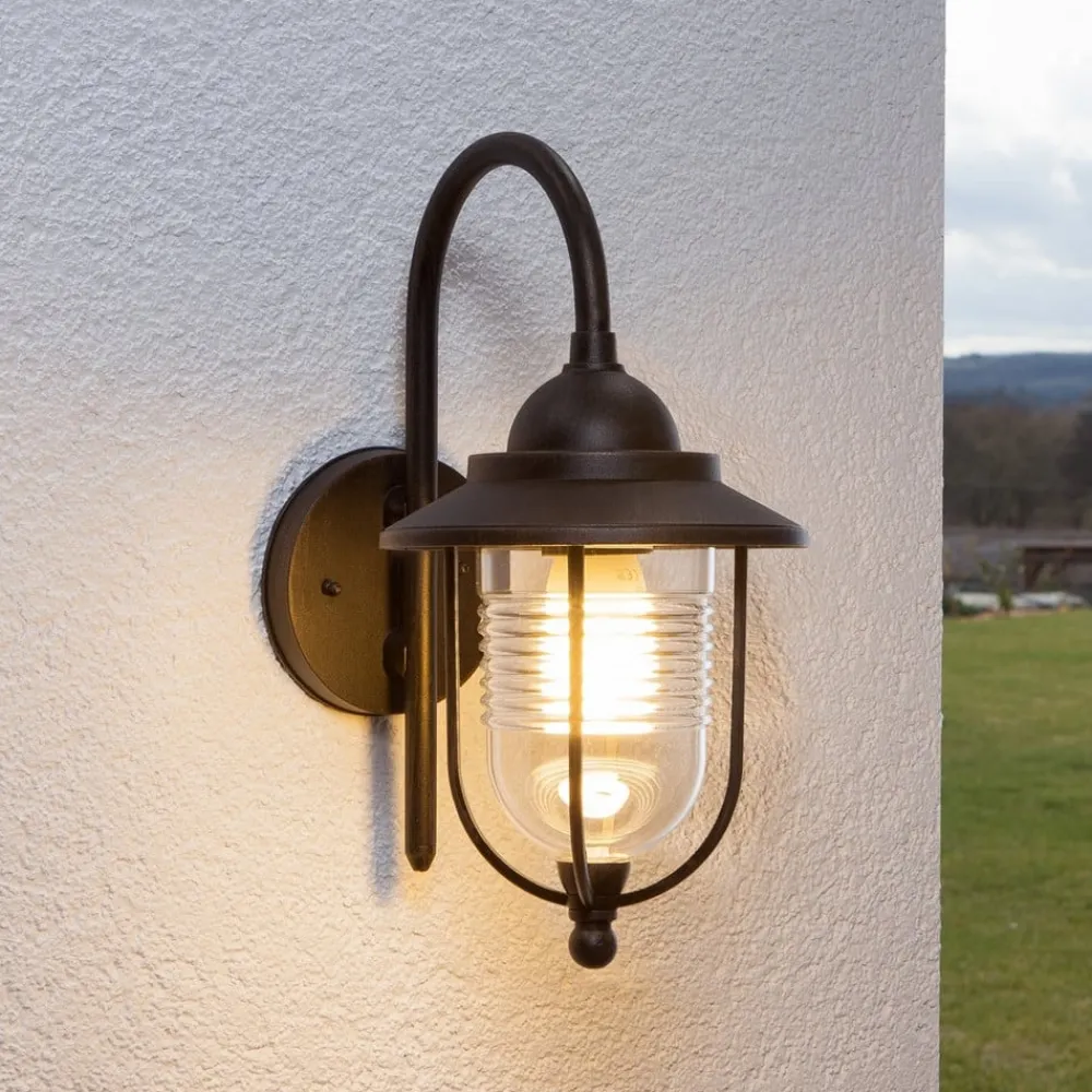 Terrassebelysning|Væglamper ^ Lindby udendørs væglampe Meret, højde 37 cm, rustfarvet, aluminium