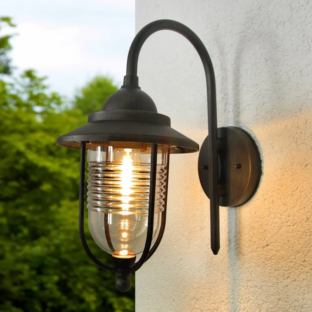 Terrassebelysning|Væglamper ^ Lindby udendørs væglampe Meret, højde 37 cm, rustfarvet, aluminium
