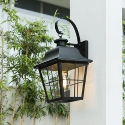 Lindby Terrassebelysning > udendørs væglampe Mertollio, højde 47 cm, sort, glas