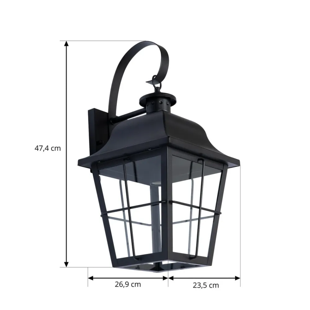 Lindby Terrassebelysning > udendørs væglampe Mertollio, højde 47 cm, sort, glas