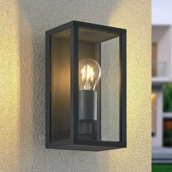 Terrassebelysning|Væglamper ^ Lindby udendørs væglampe Peldar, klar, 1 lyskilde, 26 cm, metal