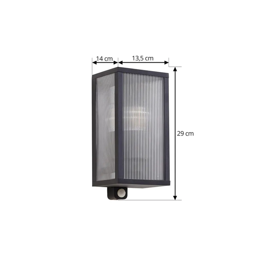 Lindby Væglampe Med Sensor|Terrassebelysning > udendørs væglampe Peldar, sensor, riflet, IP44, E27