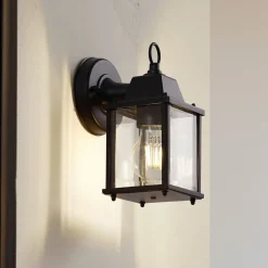 Terrassebelysning|Væglamper ^ Lindby udendørs væglampe Rurik, sort, glas, aluminium, E27