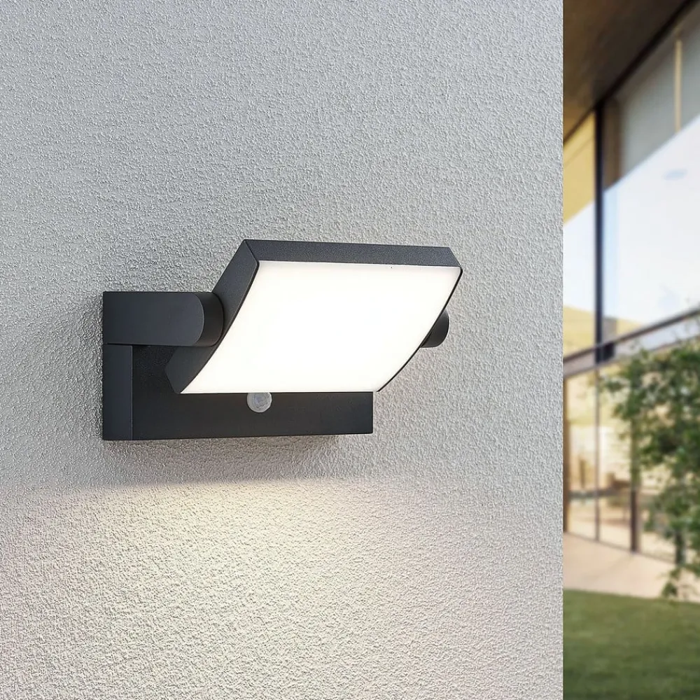 Væglampe Med Sensor|Terrassebelysning ^ Lindby udendørs væglampe Sherin, sæt med 2, drejelig, sensor