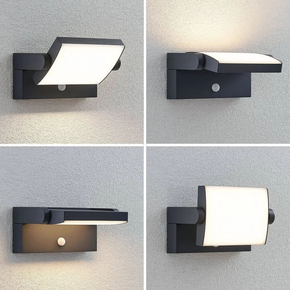 Væglampe Med Sensor|Terrassebelysning ^ Lindby udendørs væglampe Sherin, sæt med 2, drejelig, sensor