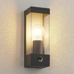 Lindby Væglampe Med Sensor|Terrassebelysning > udendørs væglampe Tilian, sensor, højde 25 cm, antracit