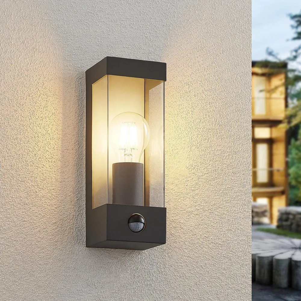 Lindby Væglampe Med Sensor|Terrassebelysning > udendørs væglampe Tilian, sensor, højde 25 cm, antracit