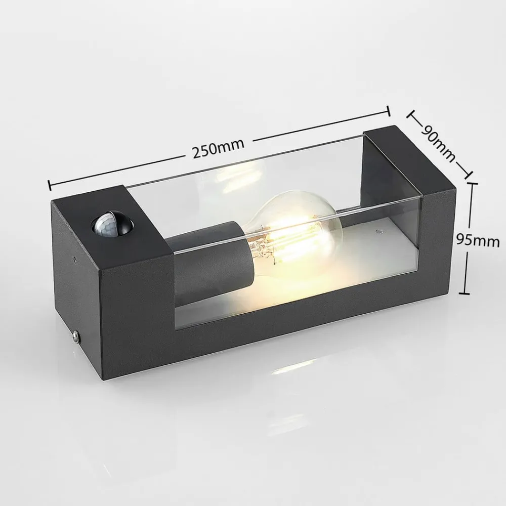Lindby Væglampe Med Sensor|Terrassebelysning > udendørs væglampe Tilian, sensor, højde 25 cm, antracit