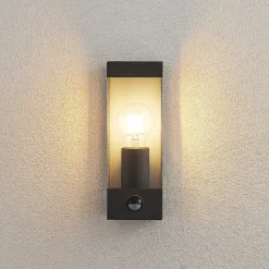 Lindby Væglampe Med Sensor|Terrassebelysning > udendørs væglampe Tilian, sensor, højde 25 cm, antracit