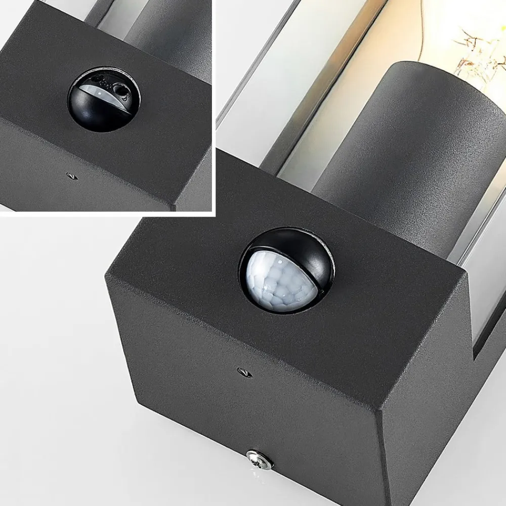 Lindby Væglampe Med Sensor|Terrassebelysning > udendørs væglampe Tilian, sensor, højde 25 cm, antracit