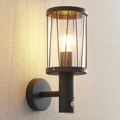 Væglampe Med Sensor|Terrassebelysning ^ Lindby udendørs væglampe Yonan, højde 34 cm, antracit, sensor