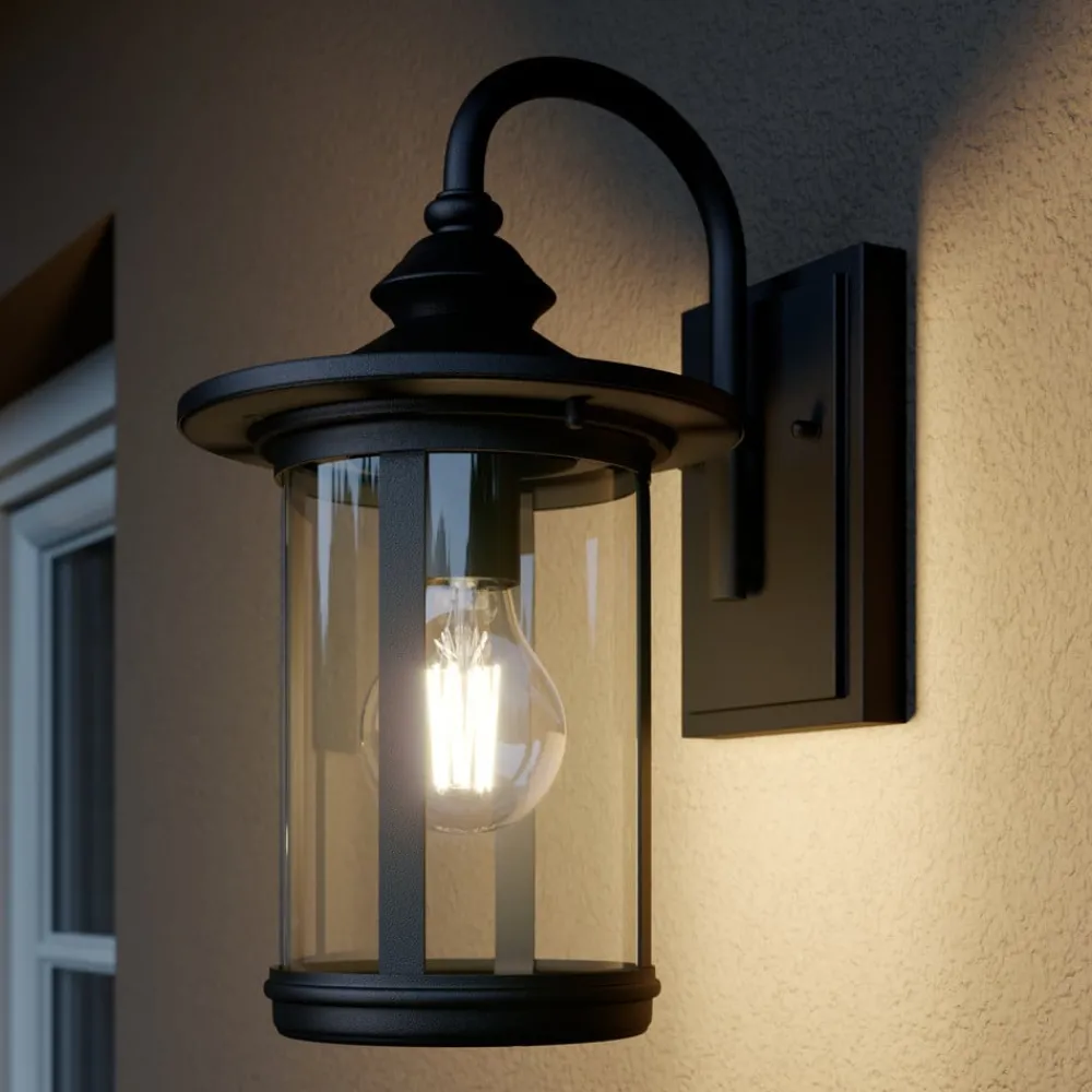 Lindby Terrassebelysning > udendørs væglampe Zayn, sort, glas, højde 33 cm, IP23