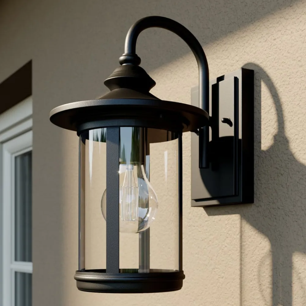 Lindby Terrassebelysning > udendørs væglampe Zayn, sort, glas, højde 33 cm, IP23