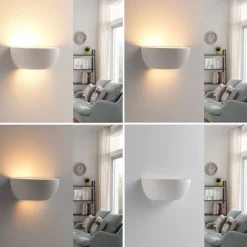 Lindby Gang|Pendellamper > uplight væglampe Jimmy, hvid, gips, halvcirkelformet, 24 cm, E14