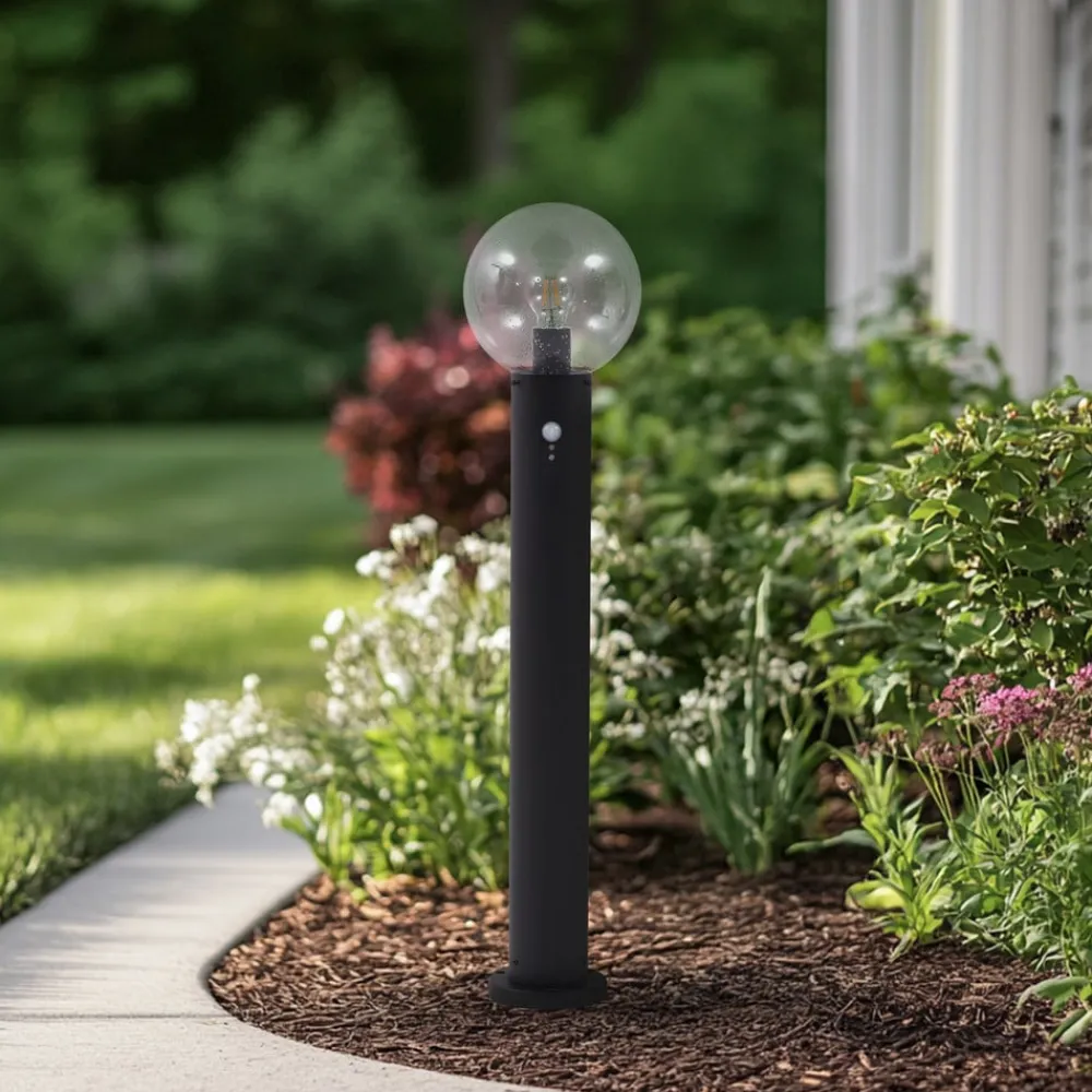 Gadebelysning ^ Lindby vejlampe Dangan, klar, 90 cm, glas, sensor