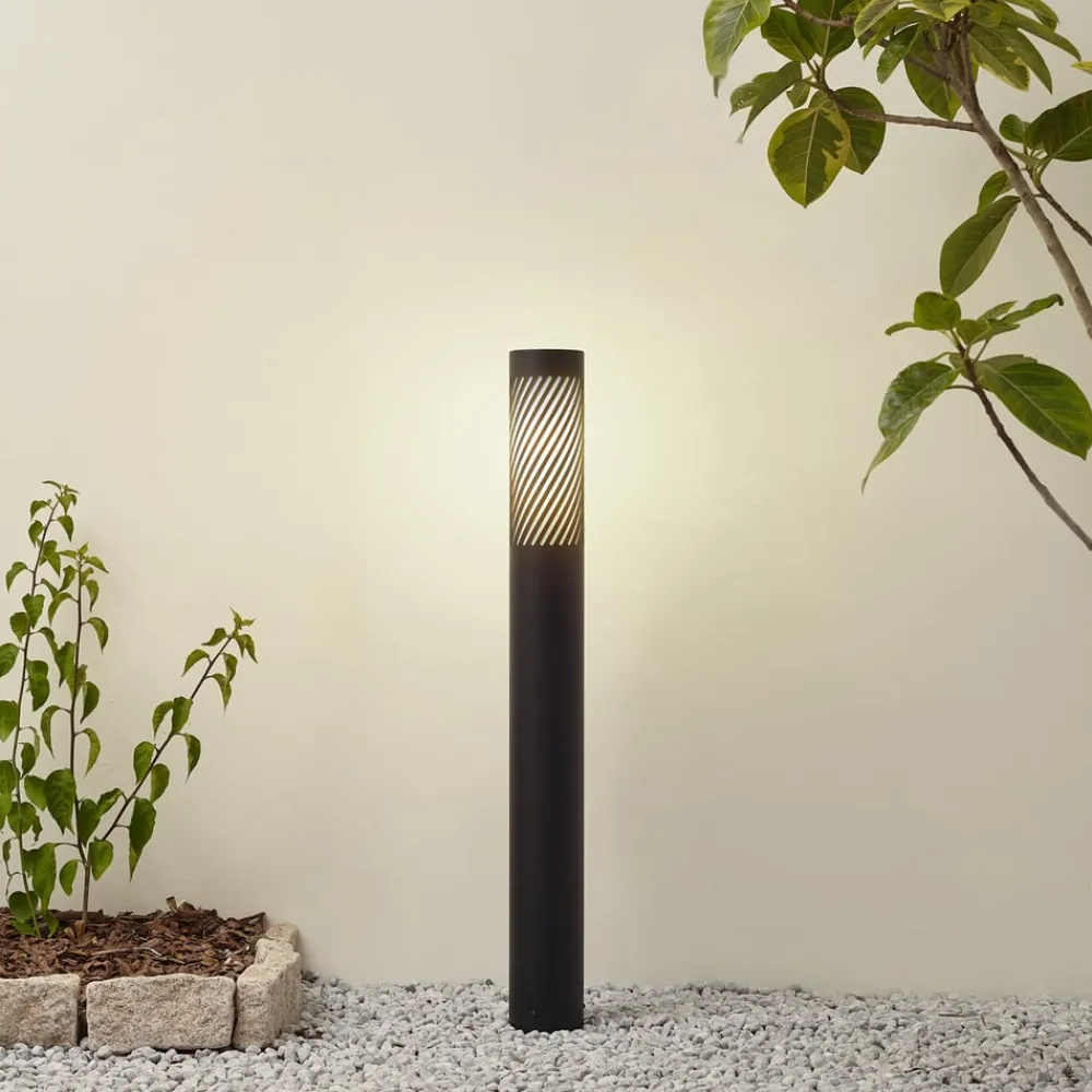 Gadebelysning ^ Lindby vejlampe Lurinda, sort, aluminium, Ø 10,5 cm