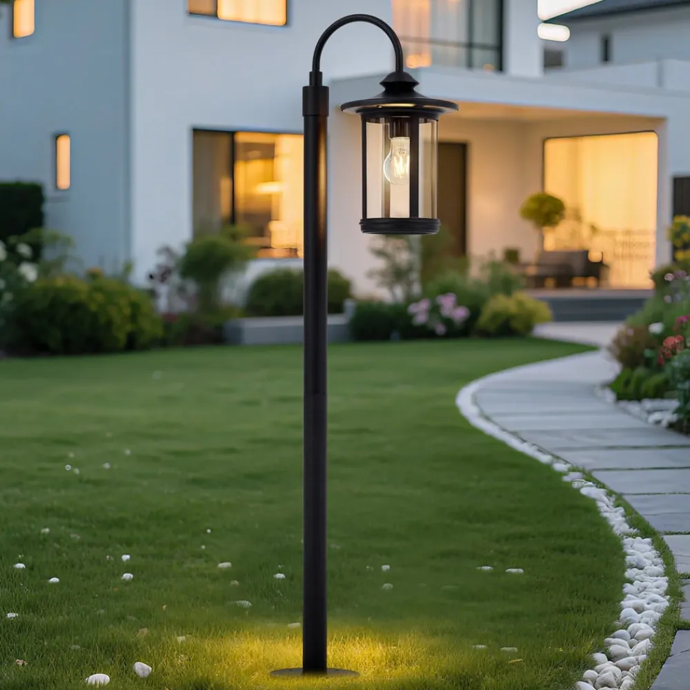 Lindby Terrassebelysning|Gadebelysning > vejlampe Zayn, sort, glas, højde 109 cm, IP65
