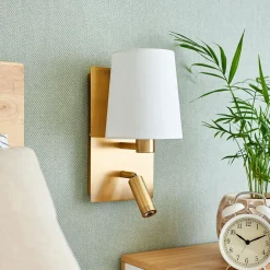 Lindby Væglamper|Væglamper > væglampe Aiden, 30 cm, antik messing, LED-læselampe