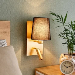 Lindby Væglamper|Væglamper > væglampe Aiden, 30 cm, sort, guld, LED-læselampe