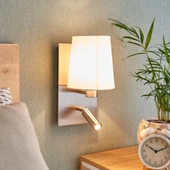 Pendellamper|Væglamper ^ Lindby væglampe Aiden, hvid, nikkel, LED-læselampe