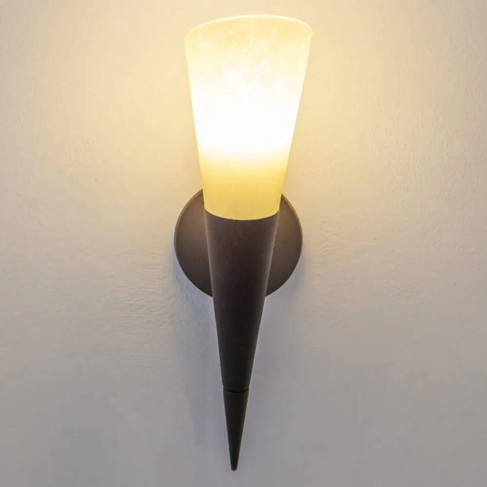 Gang|Pendellamper ^ Lindby væglampe Alva, rustfarvet, glas, 34 cm høj, E14